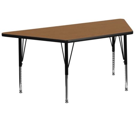 XU-A3060-TRAP-OAK-T-P-GG 30 in. W x 60 in. L Trapezoid Activity Table with Oak Thermal Fused Laminate Top and Height Adjustable Pre-School Legs