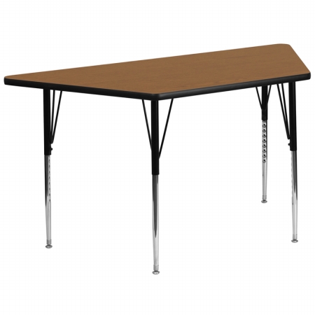 XU-A3060-TRAP-OAK-T-A-GG 30 in. W x 60 in. L Trapezoid Activity Table with Oak Thermal Fused Laminate Top and Standard Height Adjustable Legs