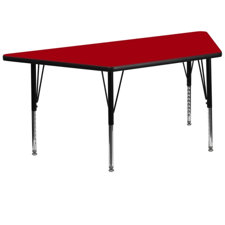 XU-A3060-TRAP-RED-T-P-GG 30 in. W x 60 in. L Trapezoid Activity Table with Red Thermal Fused Laminate Top and Height Adjustable Pre-School Legs