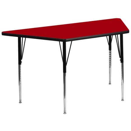 XU-A3060-TRAP-RED-T-A-GG 30 in. W x 60 in. L Trapezoid Activity Table with Red Thermal Fused Laminate Top and Standard Height Adjustable Legs