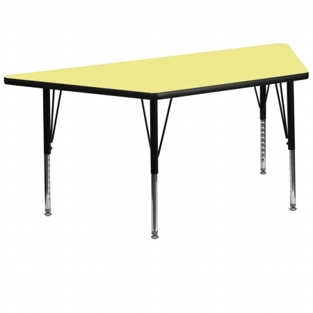 XU-A3060-TRAP-YEL-T-P-GG 30 in. W x 60 in. L Trapezoid Activity Table with Yellow Thermal Fused Laminate Top and Height Adjustable Pre-School Legs