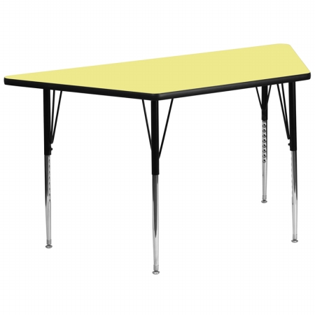 XU-A3060-TRAP-YEL-T-A-GG 30 in. W x 60 in. L Trapezoid Activity Table with Yellow Thermal Fused Laminate Top and Standard Height Adjustable Legs