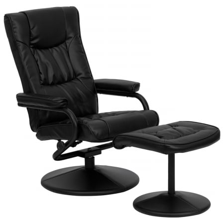 BT-7862-BK-GG Contemporary Black Leather Recliner and Ottoman with Leather Wrapped Base -  Flash Furniture, BT7862BK