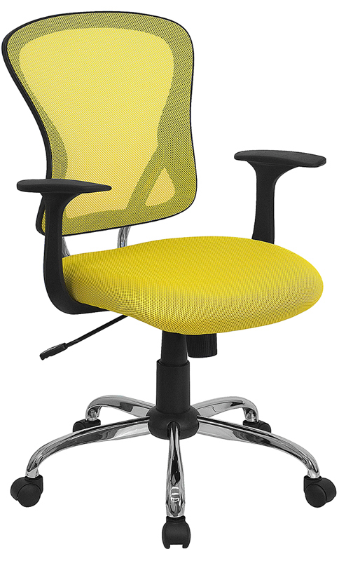 Picture of Flash Furniture H-8369F-YEL-GG Mid-Back Yellow Mesh Office Chair with Chrome Finished Base