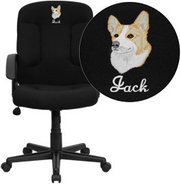 GO-ST-6-BK-EMB-GG Embroidered Mid-Back Black Fabric Task and Computer Chair with Nylon Arms