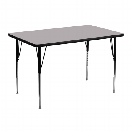 XU-A3048-REC-GY-T-A-GG 30 in. W x 48 in. L Rectangular Activity Table with Grey Thermal Fused Laminate Top and Standard Height Adjustable Legs -  Flash Furniture