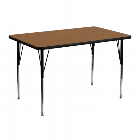 XU-A3048-REC-OAK-T-A-GG 30 in. W x 48 in. L Rectangular Activity Table with Oak Thermal Fused Laminate Top and Standard Height Adjustable Legs