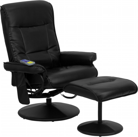 Picture of Flash Furniture BT-7320-MASS-BK-GG Massaging Black Leather Recliner and Ottoman with Leather Wrapped Base