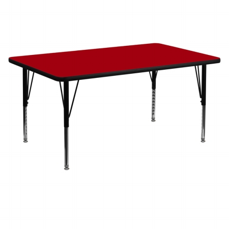 XU-A3060-REC-RED-T-P-GG 30 in. W x 60 in. L Rectangular Activity Table with Red Thermal Fused Laminate Top and Height Adjustable Pre-School Legs