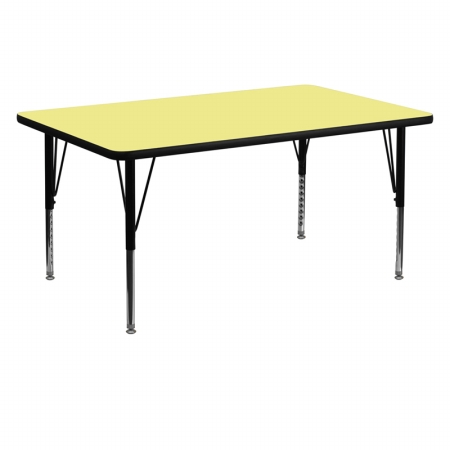 XU-A3060-REC-YEL-T-P-GG 30 in. W x 60 in. L Rectangular Activity Table with Yellow Thermal Fused Laminate Top and Height Adjustable Pre-School Legs