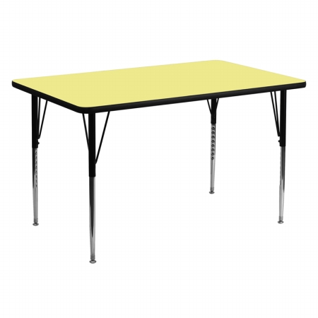XU-A3060-REC-YEL-T-A-GG 30 in. W x 60 in. L Rectangular Activity Table with Yellow Thermal Fused Laminate Top and Standard Height Adjustable Legs