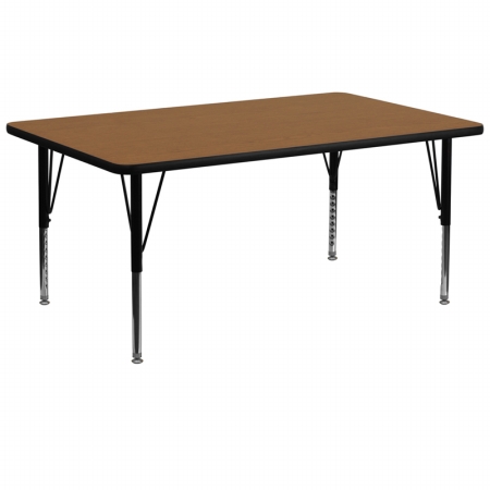 XU-A3072-REC-OAK-T-P-GG 30 in. W x 72 in. L Rectangular Activity Table with Oak Thermal Fused Laminate Top and Height Adjustable Pre-School Legs