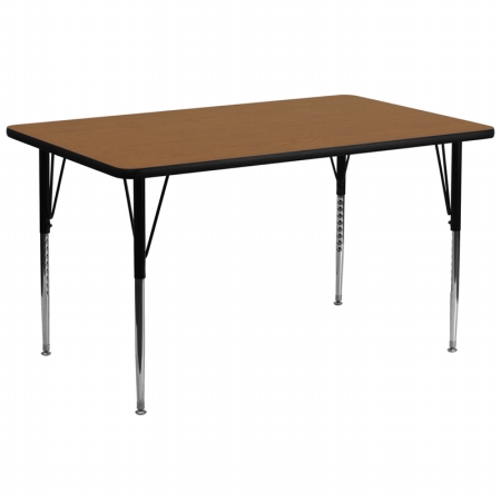XU-A3072-REC-OAK-T-A-GG 30 in. W x 72 in. L Rectangular Activity Table with Oak Thermal Fused Laminate Top and Standard Height Adjustable Legs