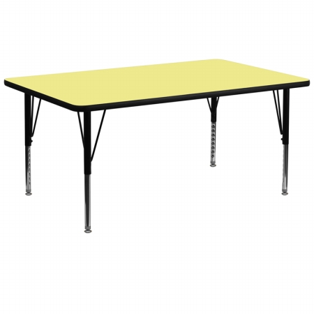 XU-A3072-REC-YEL-T-P-GG 30 in. W x 72 in. L Rectangular Activity Table with Yellow Thermal Fused Laminate Top and Height Adjustable Pre-School Legs