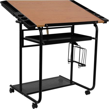 Picture of Flash Furniture NAN-JN-2739-GG Adjustable Drawing and Drafting Table with Black Frame and Dual Wheel Casters