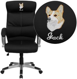 Picture of Flash Furniture H-9637L-1C-HIGH-EMB-GG Embroidered High Back Black Leather Executive Office Chair