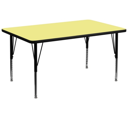 XU-A3672-REC-YEL-T-P-GG 36 in. W x 72 in. L Rectangular Activity Table with Yellow Thermal Fused Laminate Top and Height Adjustable Pre-School Legs