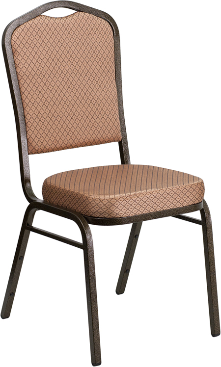 HERCULES Series Crown Back Stacking Banquet Chair with Gold Diamond Patterned Fabric and 2.5 in. Thick Seat - Gold Vein Frame