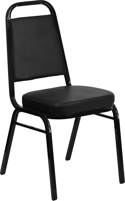 FD-BHF-1-GG HERCULES Series Trapezoidal Back Stacking Banquet Chair with Black Vinyl and 2.5 in. Thick Seat - Black Frame