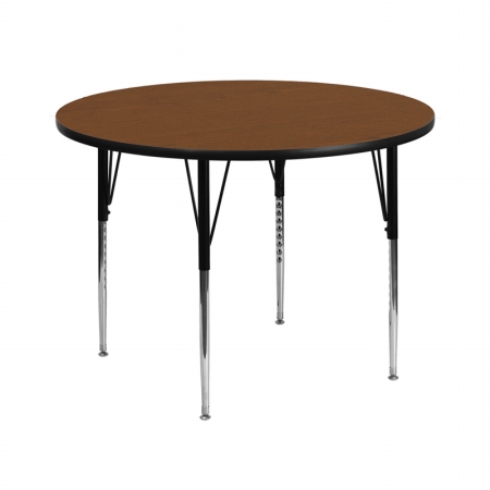 XU-A42-RND-OAK-H-A-GG 42 in. Round Activity Table with 1.25 in. Thick High Pressure Oak Laminate Top and Standard Height Adjustable Legs