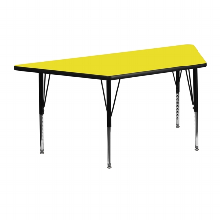 Picture of Flash Furniture XU-A2448-TRAP-YEL-H-P-GG 24 in. W x 48 in. L Trapezoid Activity Table with 1.25 in. Thick High Pressure Yellow Laminate Top and Height Adjustable Pre-School Legs