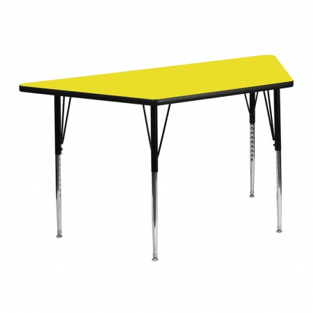 Picture of Flash Furniture XU-A2448-TRAP-YEL-H-A-GG 24 in. W x 48 in. L Trapezoid Activity Table with 1.25 in. Thick High Pressure Yellow Laminate Top and Standard Height Adjustable Legs