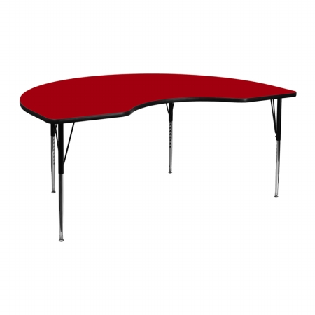 XU-A4872-KIDNY-RED-T-A-GG 48 in. W x 72 in. L Kidney Shaped Activity Table with Red Thermal Fused Laminate Top and Standard Height Adjustable Legs