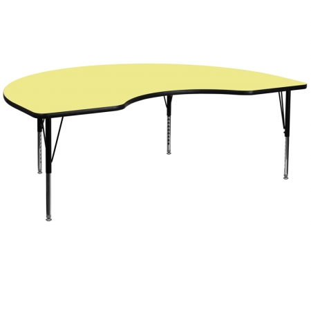 Picture of Flash Furniture XU-A4872-KIDNY-YEL-T-P-GG 48 in. W x 72 in. L Kidney Shaped Activity Table with Yellow Thermal Fused Laminate Top and Height Adjustable Pre-School Legs