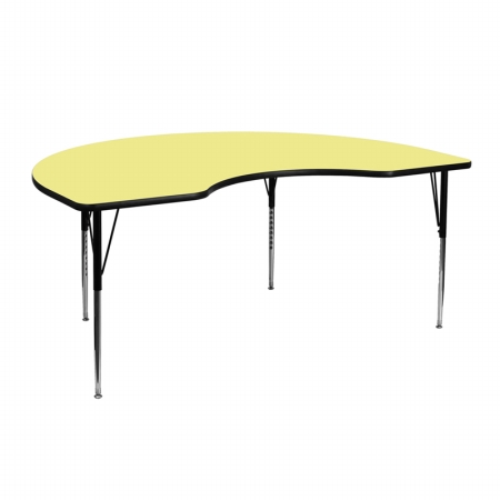 Picture of Flash Furniture XU-A4872-KIDNY-YEL-T-A-GG 48 in. W x 72 in. L Kidney Shaped Activity Table with Yellow Thermal Fused Laminate Top and Standard Height Adjustable Legs
