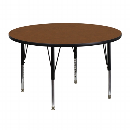 XU-A48-RND-OAK-H-P-GG 48 in. Round Activity Table with 1.25 in. Thick High Pressure Oak Laminate Top and Height Adjustable Pre-School Legs