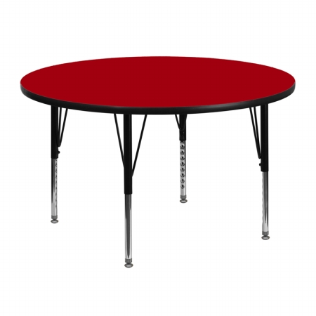 Picture of Flash Furniture XU-A48-RND-RED-T-P-GG 48 in. Round Activity Table with Red Thermal Fused Laminate Top and Height Adjustable Pre-School Legs