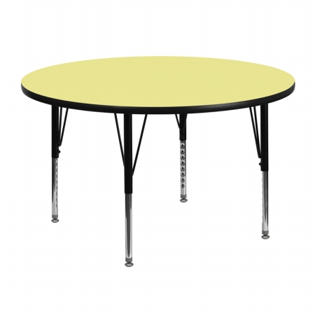 Picture of Flash Furniture XU-A48-RND-YEL-T-P-GG 48 in. Round Activity Table with Yellow Thermal Fused Laminate Top and Height Adjustable Pre-School Legs