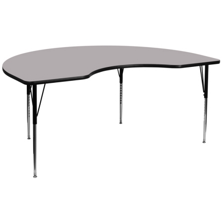 XU-A4896-KIDNY-GY-T-A-GG 48 in. W x 96 in. L Kidney Shaped Activity Table with Grey Thermal Fused Laminate Top and Standard Height Adjustable Legs