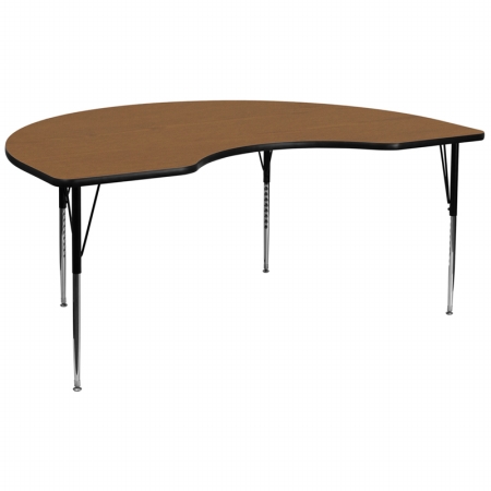 XU-A4896-KIDNY-OAK-T-A-GG 48 in. W x 96 in. L Kidney Shaped Activity Table with Oak Thermal Fused Laminate Top and Standard Height Adjustable Legs