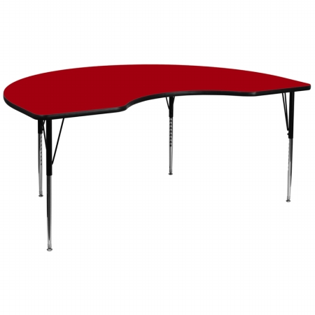 Picture of Flash Furniture XU-A4896-KIDNY-RED-T-A-GG 48 in. W x 96 in. L Kidney Shaped Activity Table with Red Thermal Fused Laminate Top and Standard Height Adjustable Legs
