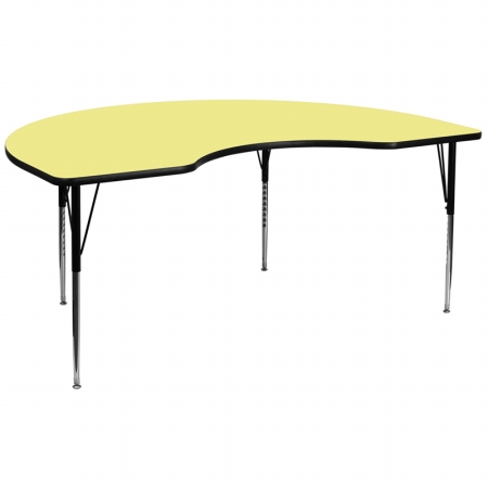 Picture of Flash Furniture XU-A4896-KIDNY-YEL-T-A-GG 48 in. W x 96 in. L Kidney Shaped Activity Table with Yellow Thermal Fused Laminate Top and Standard Height Adjustable Legs