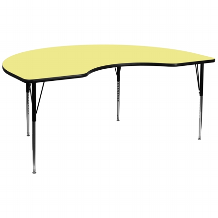 XU-A4896-KIDNY-YEL-T-A-GG 48 in. W x 96 in. L Kidney Shaped Activity Table with Yellow Thermal Fused Laminate Top and Standard Height Adjustable Legs