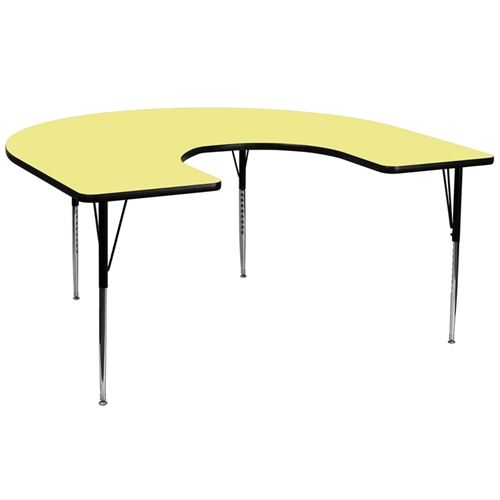 Picture of Flash Furniture XU-A6066-HRSE-YEL-T-P-GG 60 in. W x 66 in. L Horseshoe Activity Table with Yellow Thermal Fused Laminate Top and Height Adjustable Pre-School Legs