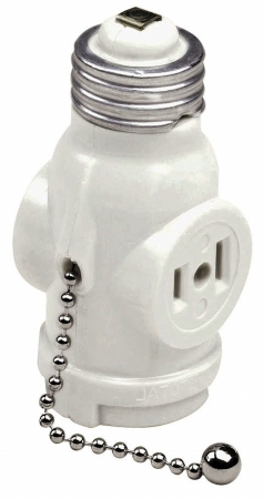 Picture of Leviton Mfg R52-01406-00W 660 Watt White Pull Chain Socket & Outlet Adapter