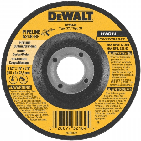 Picture of Dewalt Accessories DW8434 4.5 in. X .13 in. X .88 in. Pipeline Cutting Wheel