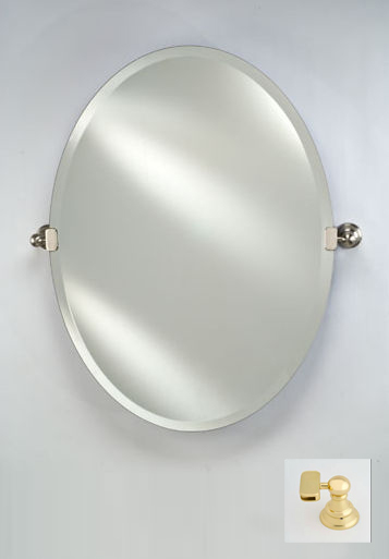 Picture of Afina Corporation RM-326-BR-T 18X26 OVAL FRAMELESS WITH TILT BRACKETS POLISHED BRASS TRADITIONAL BRACKETS