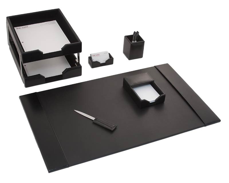 D1403 Black Bonded Leather 8-Piece Desk Set -  Dacasso