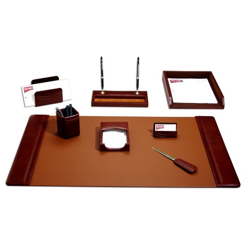 D3012 Mocha Leather 8-Piece Desk Set -  Dacasso