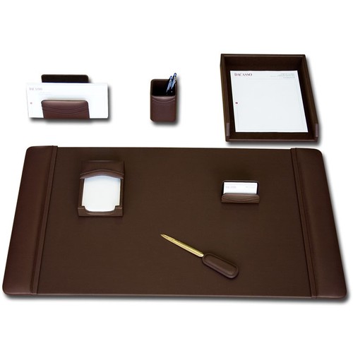 D3404 Chocolate Brown Leather 7-Piece Desk Set -  Dacasso
