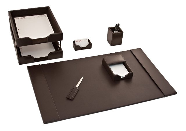 D3603 Dark Brown Bonded Leather 8-Piece Desk Set -  Dacasso