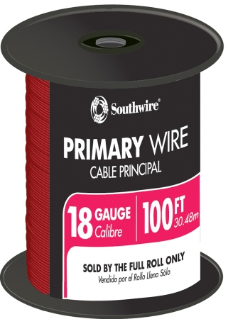 Primary Wire, Automotive, 18 AWG, 1C C, Red, PVC, Stranded, 60V, 100 ft.