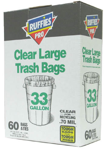 Picture of Berry Plastics/tyco/covalence 618824 60 Count 33 Gallon Clear Large Trash Bags