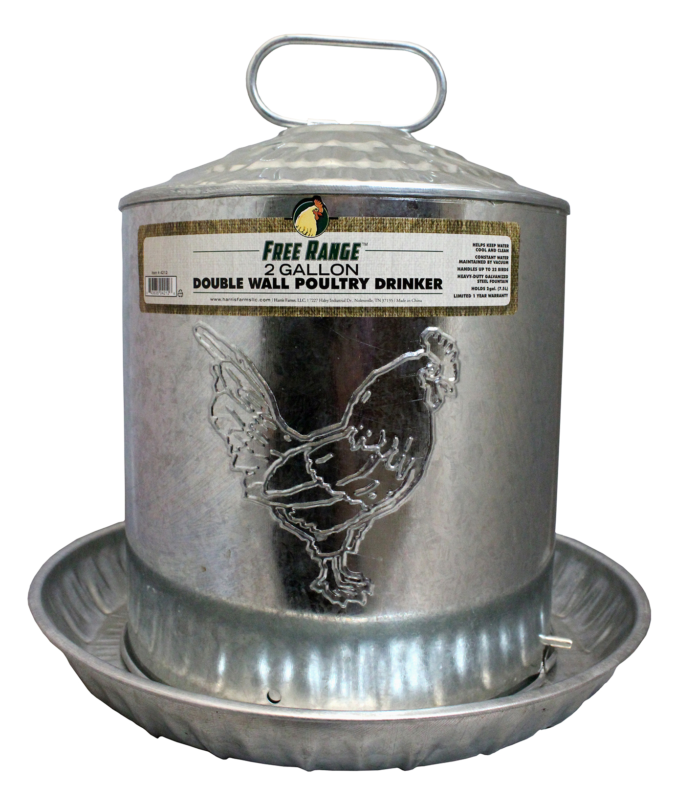 Picture of Harris Farms Llc Pet 4212 2 Gallon Double Metal Wall Chick Water Fountain