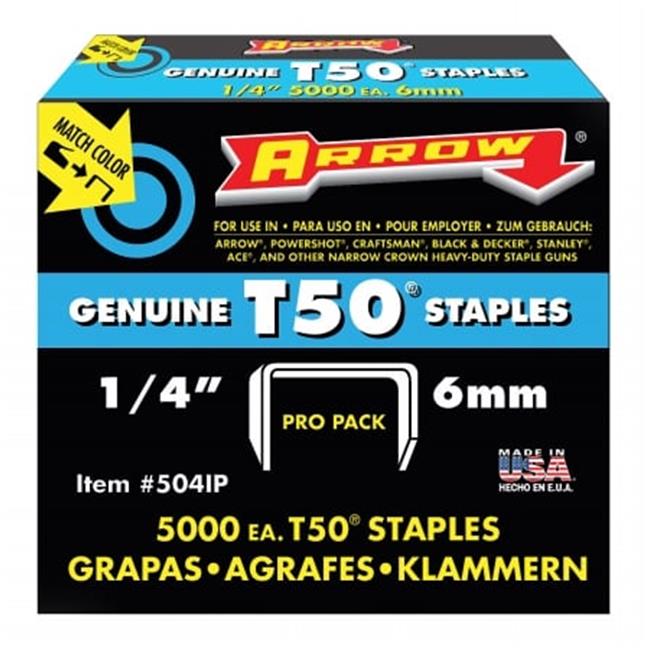 Arrow Fastener Co. 504IP 5000 Count .25 in. T50 Staples
