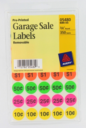 Picture of Avery 05480 350 Count Assorted Colors Pre-Printed Garage Sale Labels - Pack of 6
